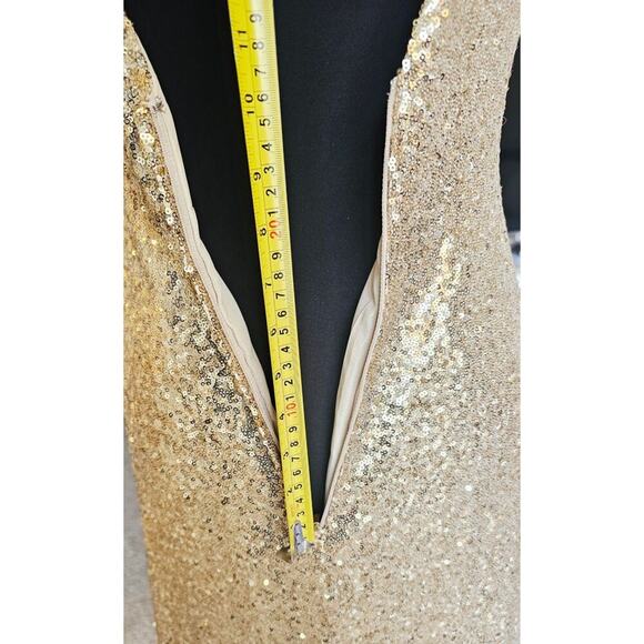 Gold Sequin Evening Gown Dress Cowl Draping Back & Zip Up Back Aleena Grace Sz 4 - Picture 7 of 14